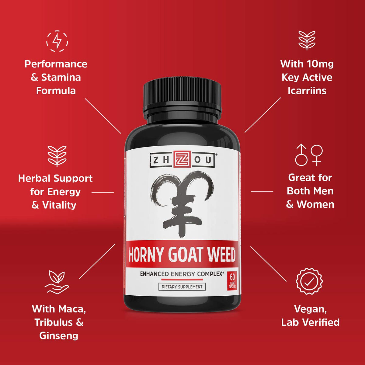 ZHOU Horny Goat Weed Herbal Extract for Energy - 60 Vegetarian Capsules - image 5