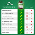 Zazzee USDA Organic Red Korean Panax Ginseng 20:1 Extract - 120 Capsules - image 9