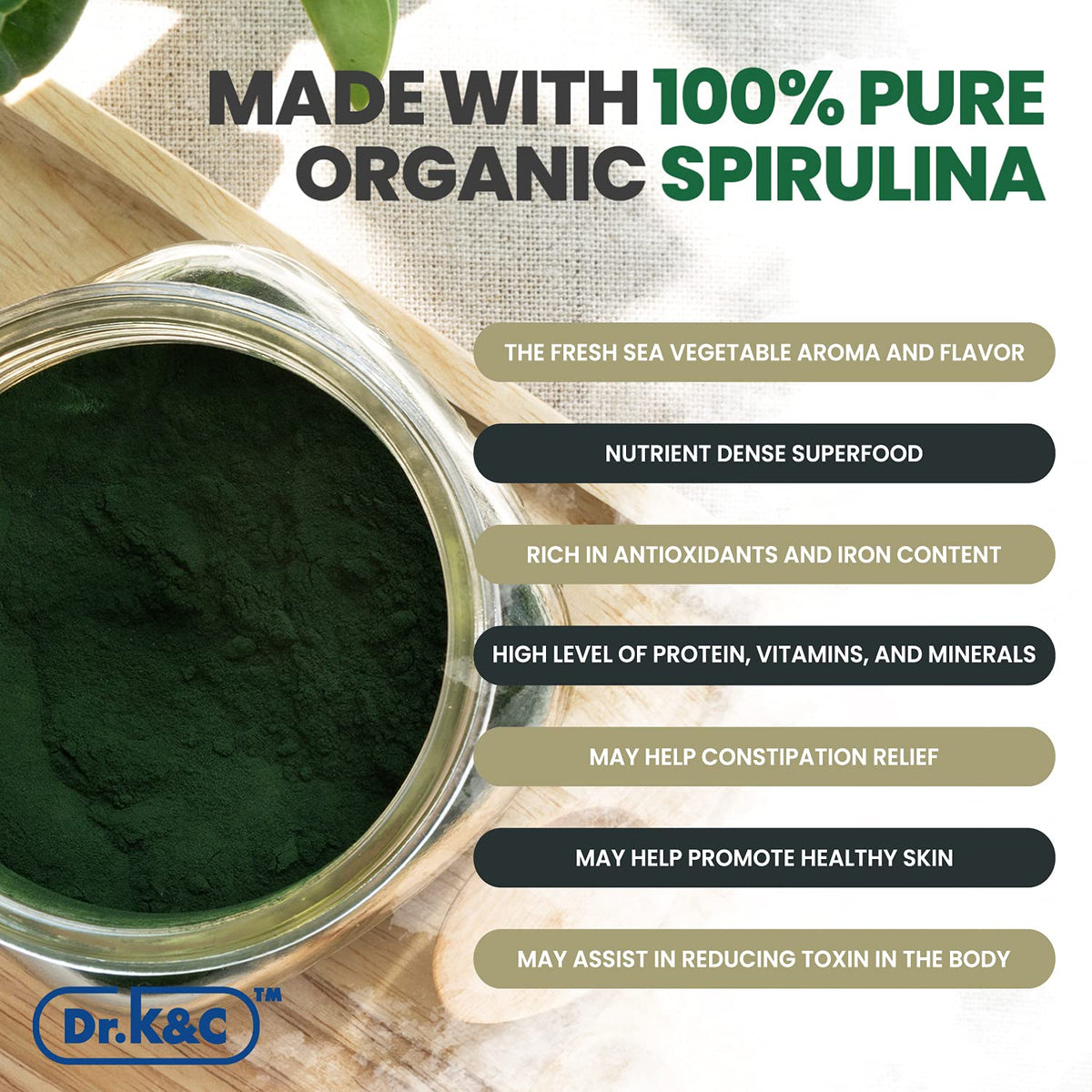 Dr.K&C Organic Spirulina Superfood Supplement 600mg