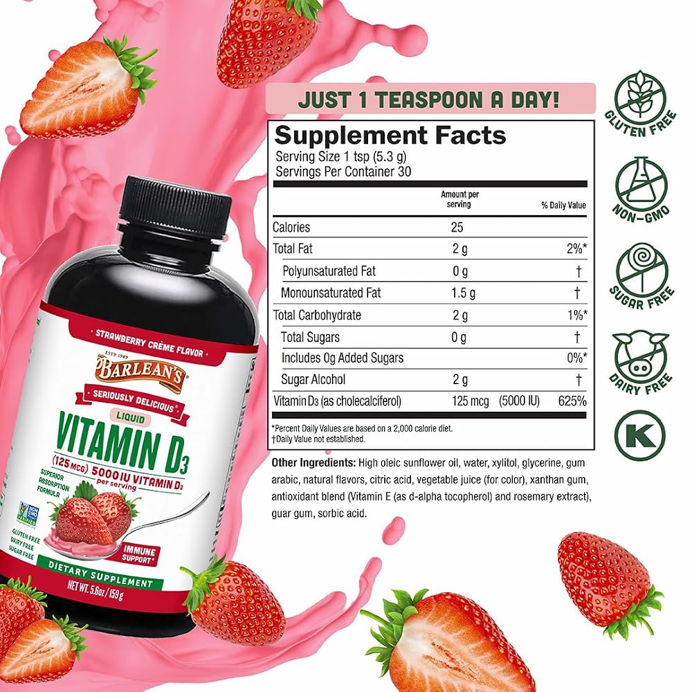 Barlean's Liquid Vitamin D3 & K2, Non-GMO, 5.6oz, 2-Pack