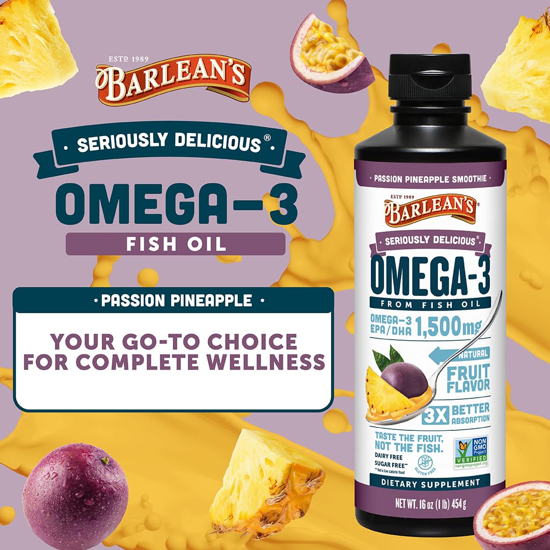 Barlean's Omega 3 Fish Oil Liquid Supplement for Men and Women