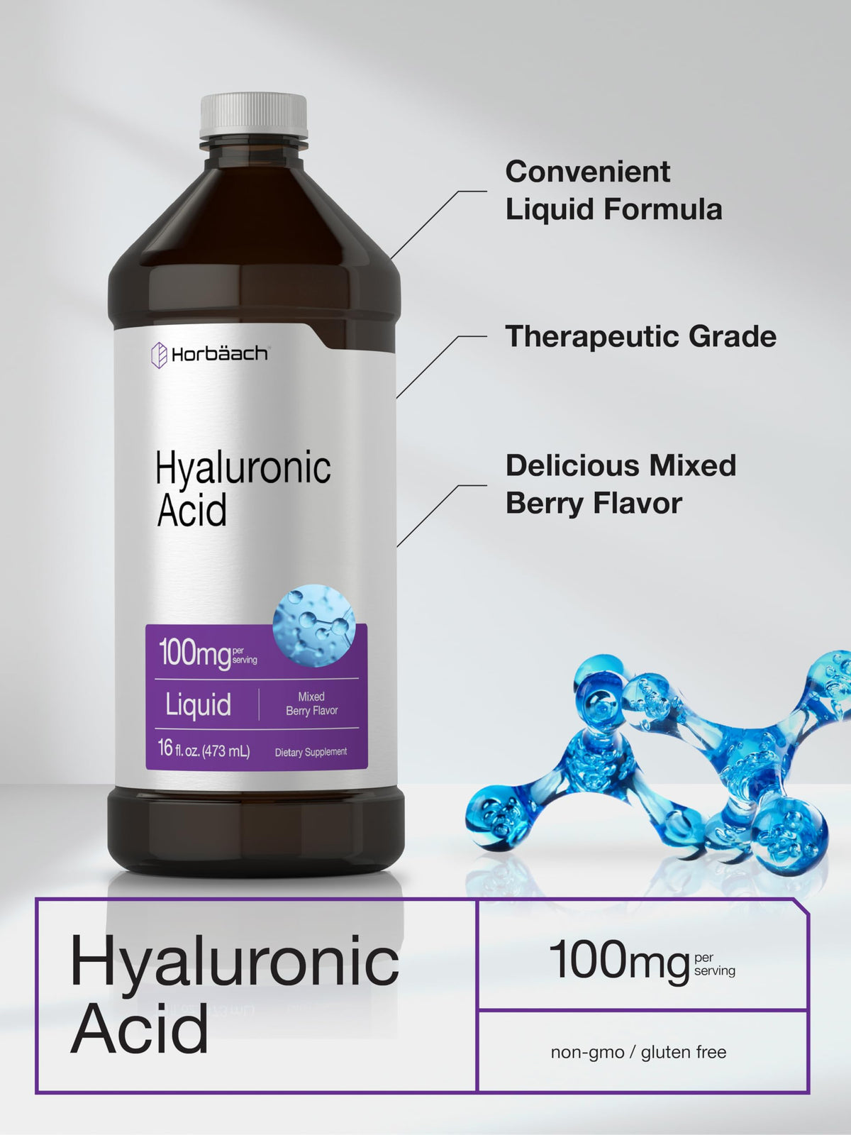 Horbäach Liquid Hyaluronic Acid Supplement 100 mg - 16 oz - image 4