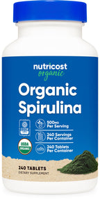 Nutricost Organic Spirulina 500mg - 240 Tablets