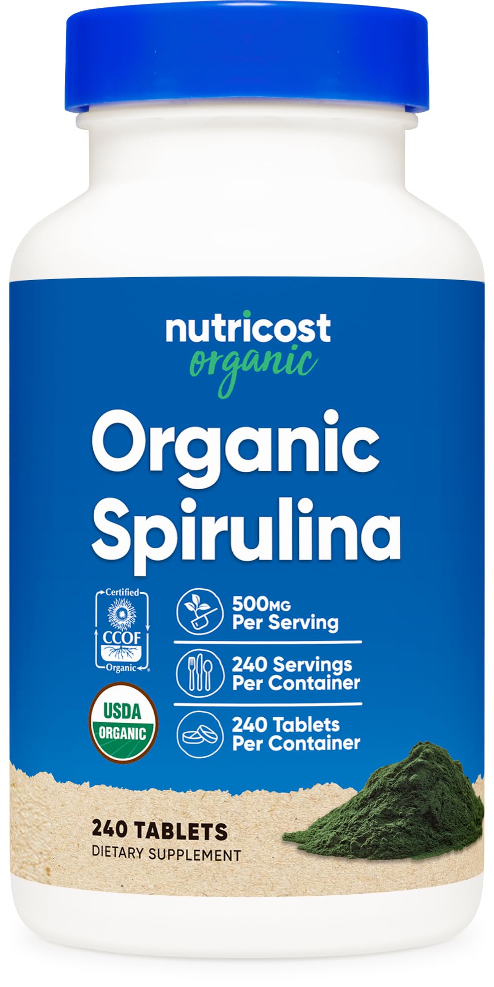 Nutricost Organic Spirulina 500mg - 240 Tablets
