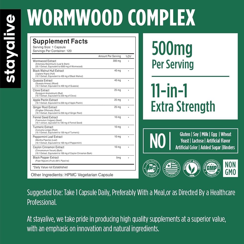 STAY ALIVE Wormwood Black Walnut Clove Complex - 120 Capsules - image 2