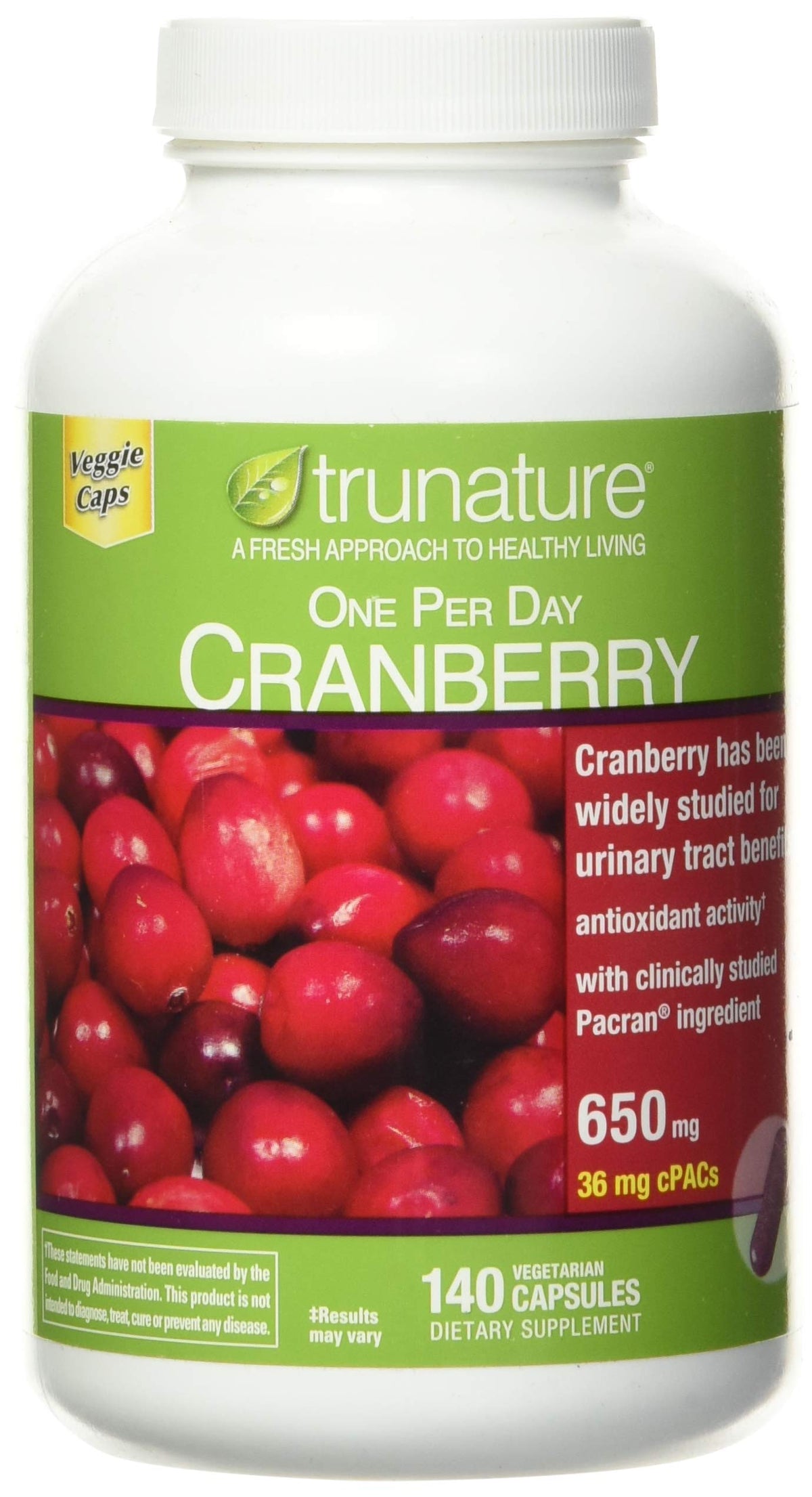 TruNature Cranberry 650 mg - 140 Vegetarian Capsules