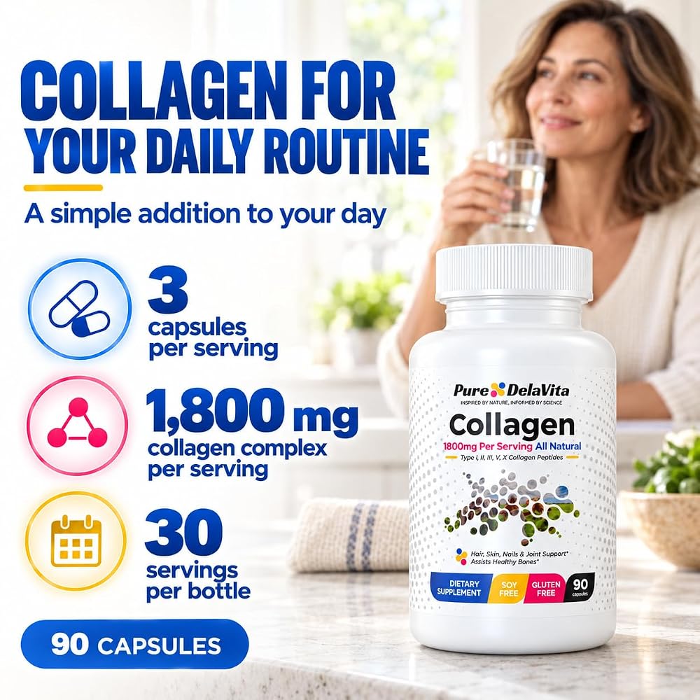 Pure DelaVita Multi Collagen 1800mg, 5 Types - 90 Capsules - image 2