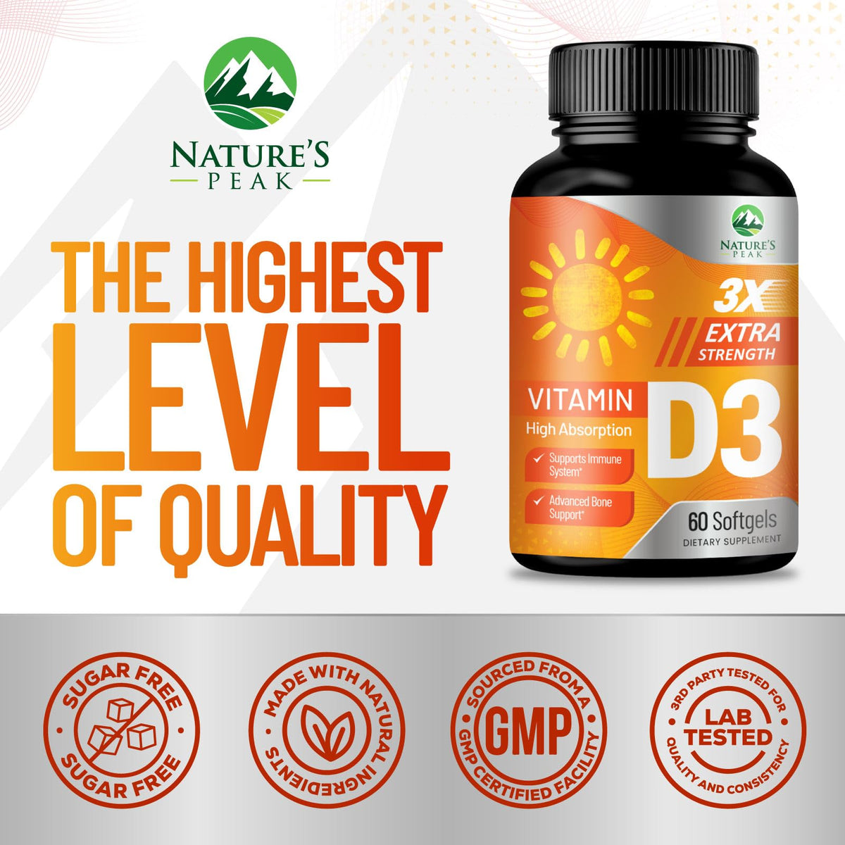 Nature's Peak Vitamin D-3 5000 IU Softgels - 60 Count - image 4