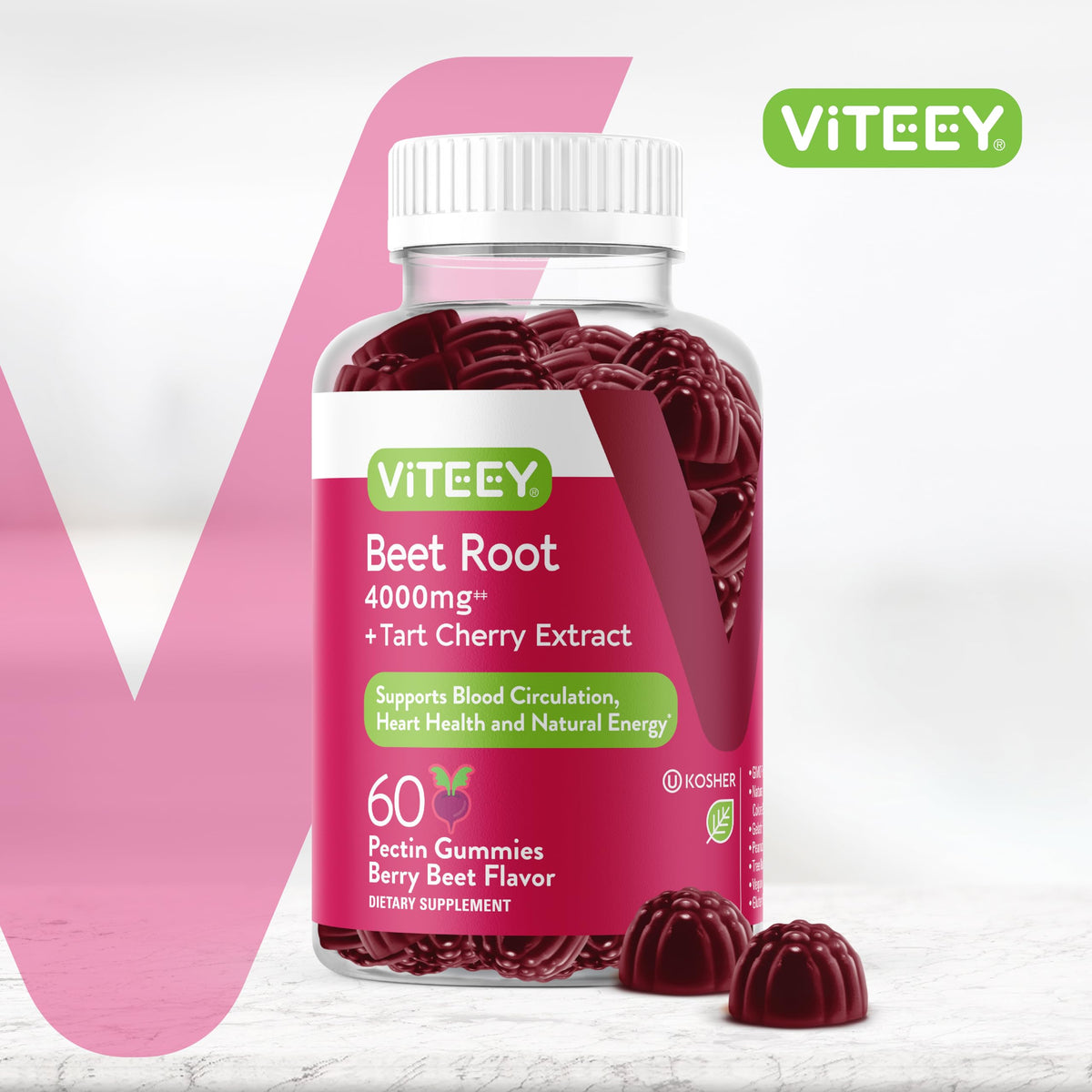 Viteey Beet Root Gummies 4000mg with Tart Cherry - 60 Gummies - image 2