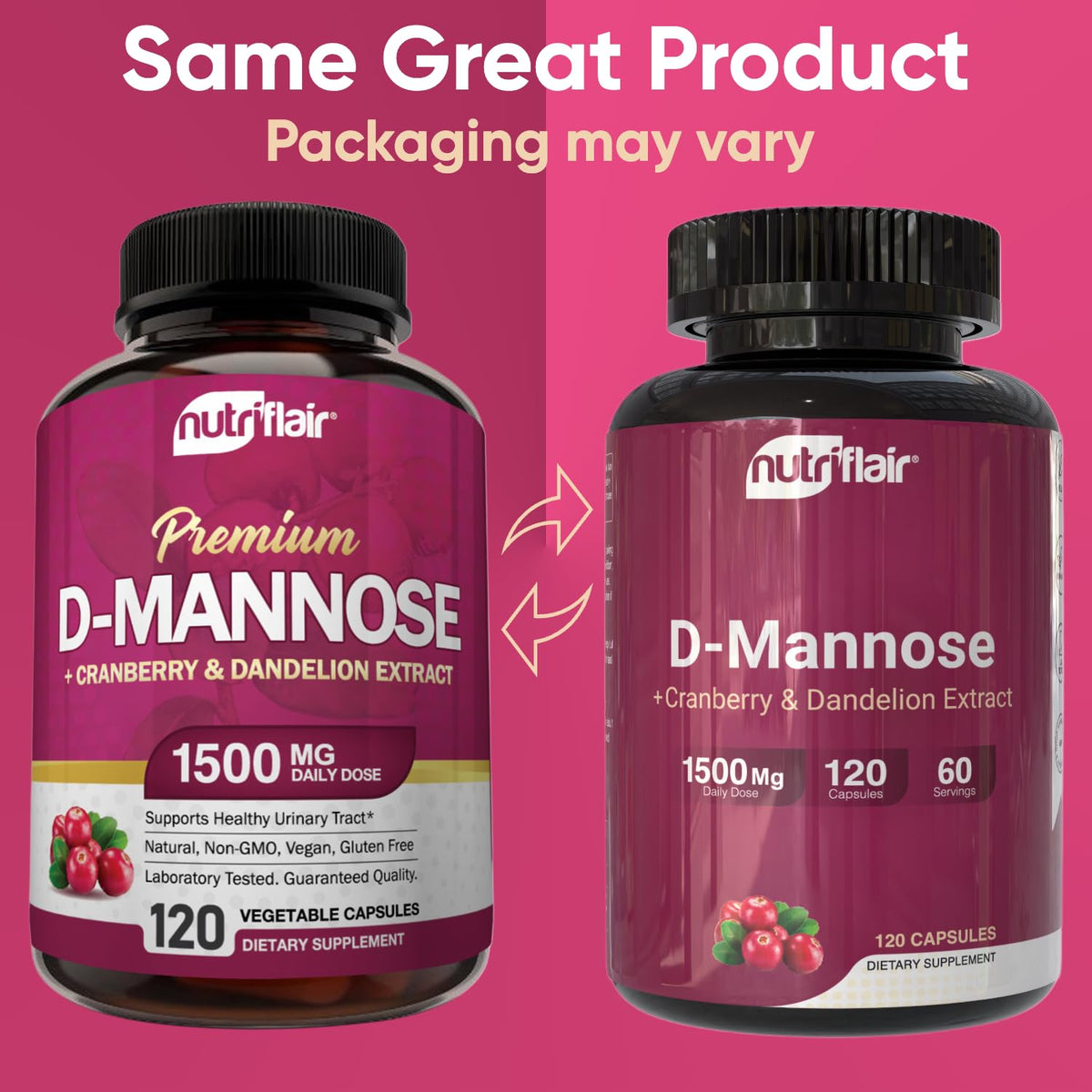 NutriFlair D-Mannose 1500mg with Cranberry - 120 Capsules - image 2