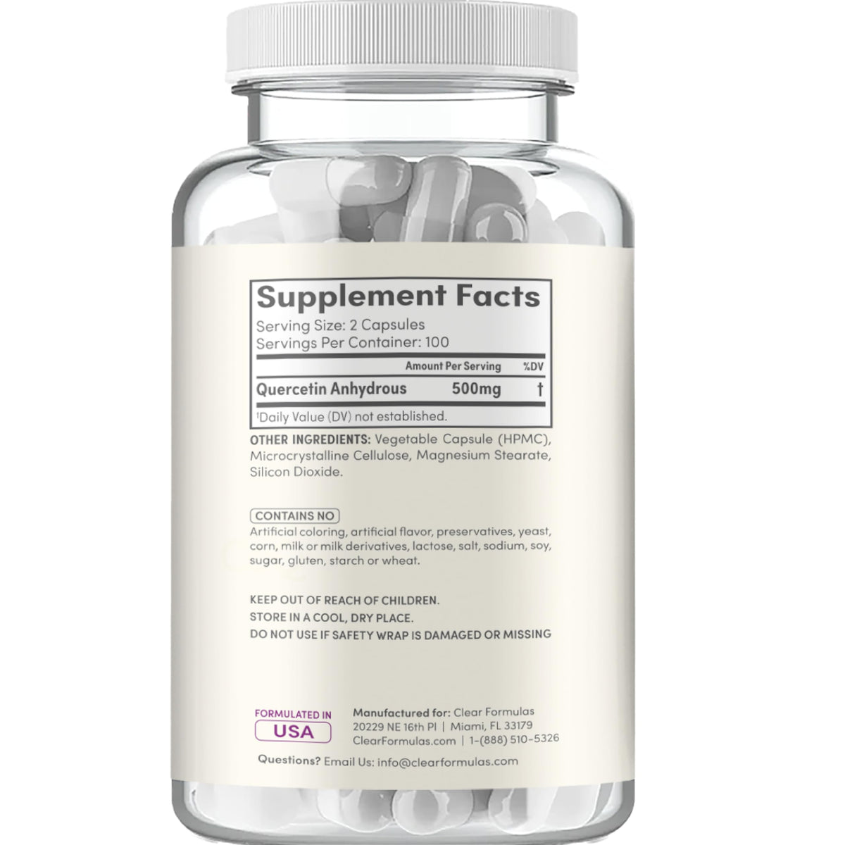 Clear Formulas Quercetin 500mg Capsules - 200 Servings - image 8