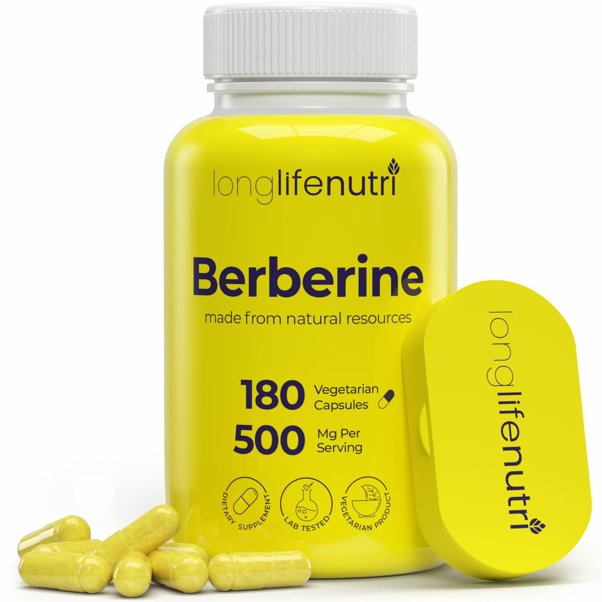 LongLifeNutri Berberine 500mg HCL Extract - 180 Vegetarian Capsules