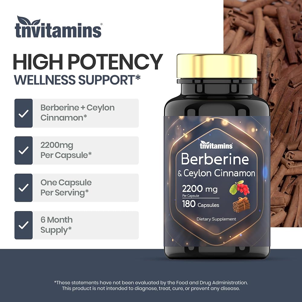 TNVitamins Berberine with Ceylon Cinnamon 2200 mg - 180 Capsules - image 4