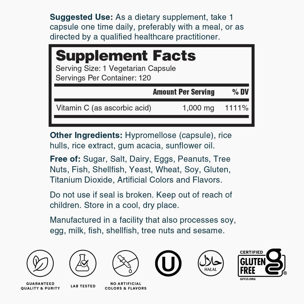 Nature's Lab Vitamin C 1000mg Immune Support - 120 Vegetarian Capsules - image 5