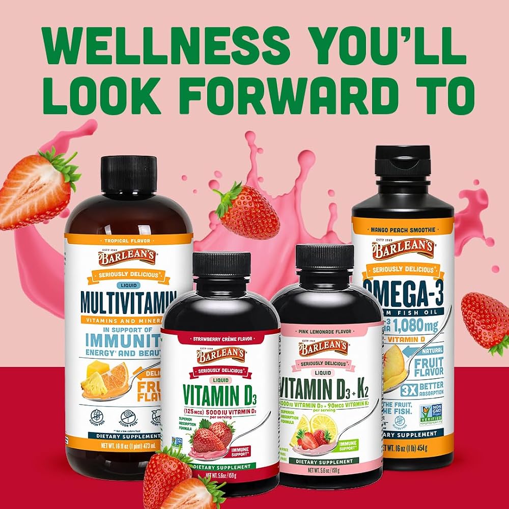 Barlean's Liquid Vitamin D3 & K2, Non-GMO, 5.6oz, 2-Pack