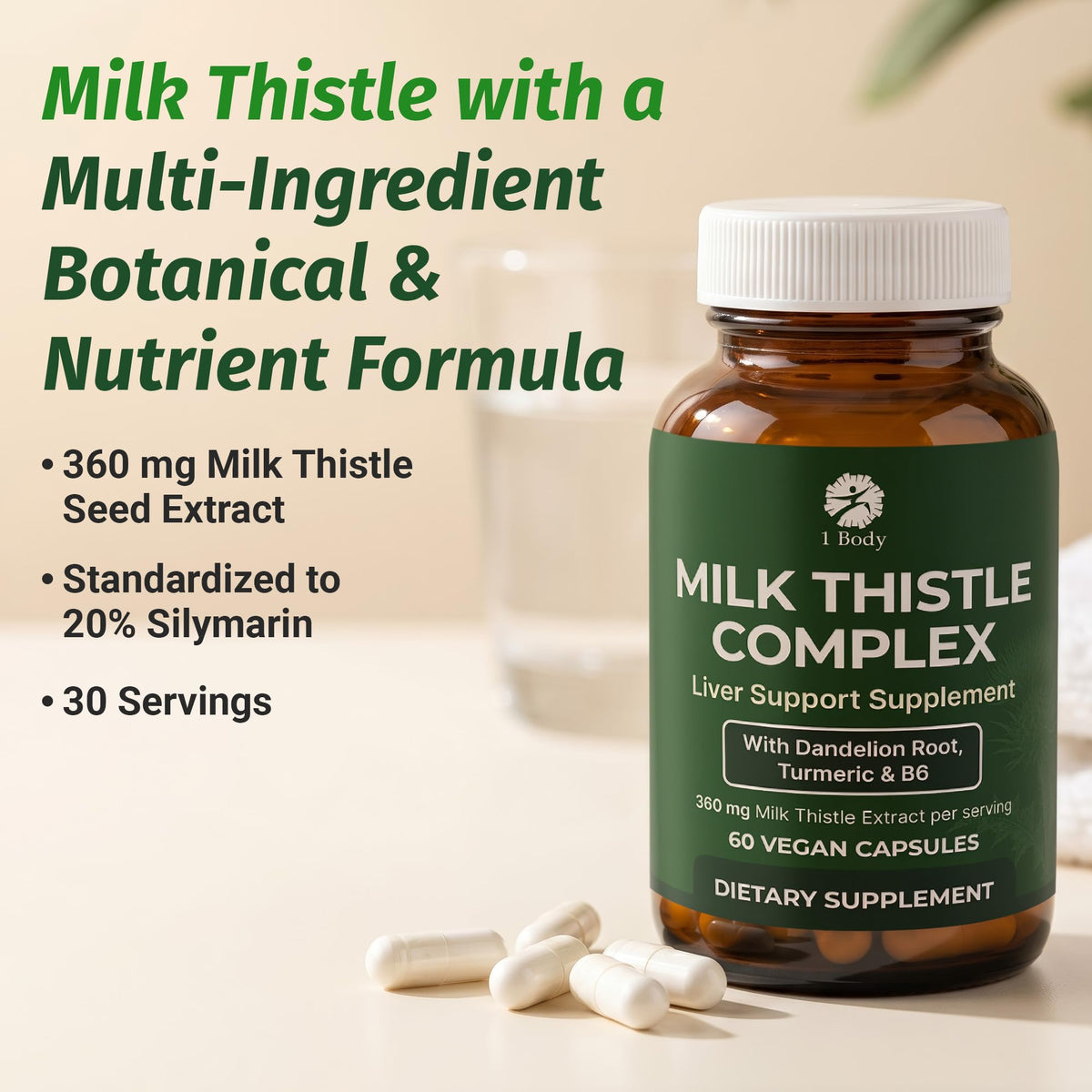 1 Body Milk Thistle Complex Liver Support - 60 Vegan Capsules - image 3