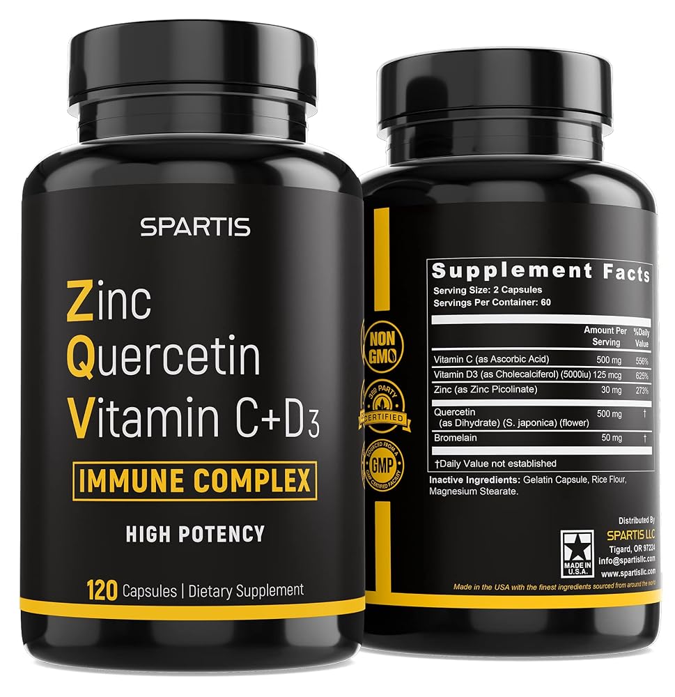 SPARTIS Zinc Quercetin 500mg with Vitamin C & D3 - 120 Capsules