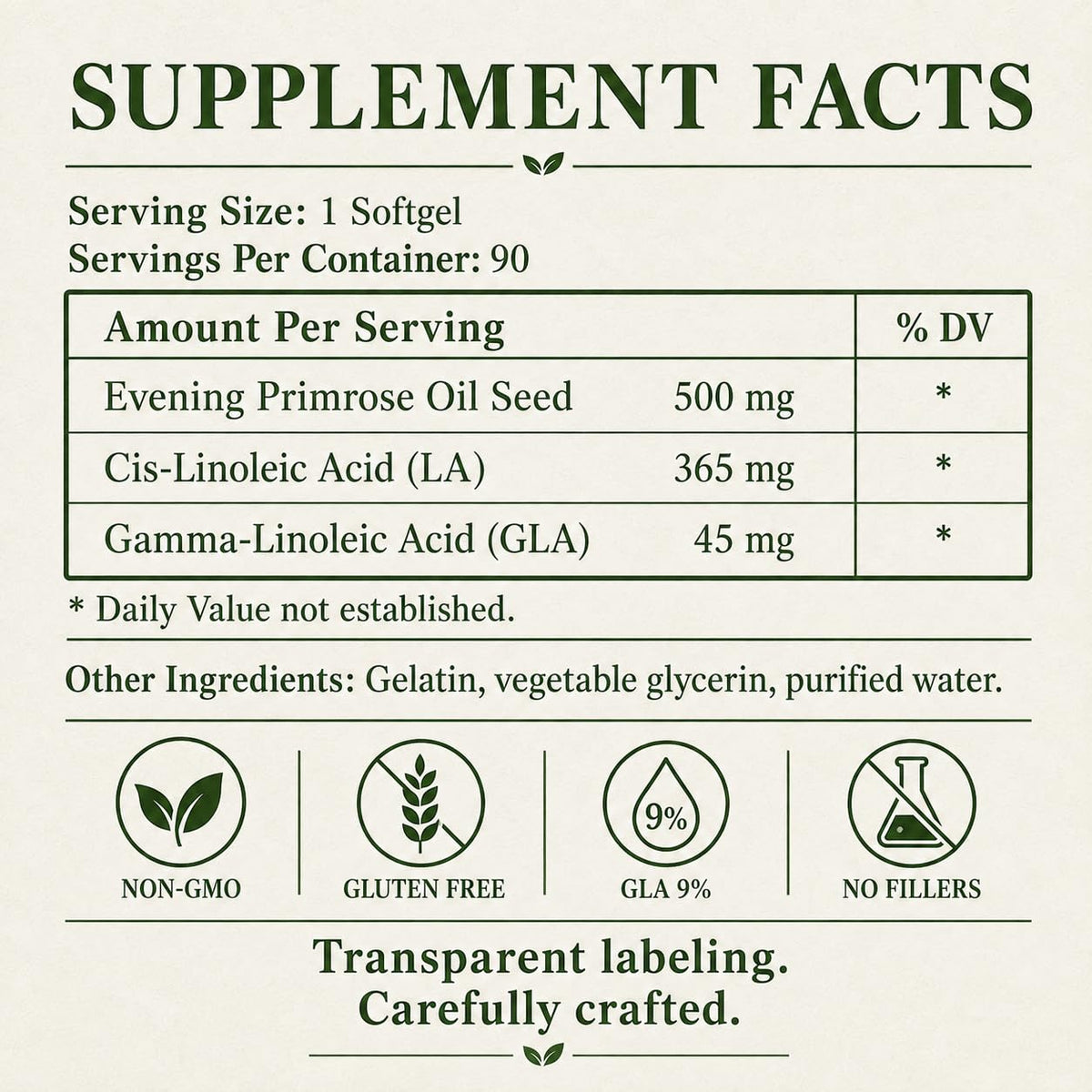 Green Organic Supplements Evening Primrose Oil GLA Organic - 90 Capsules - image 3