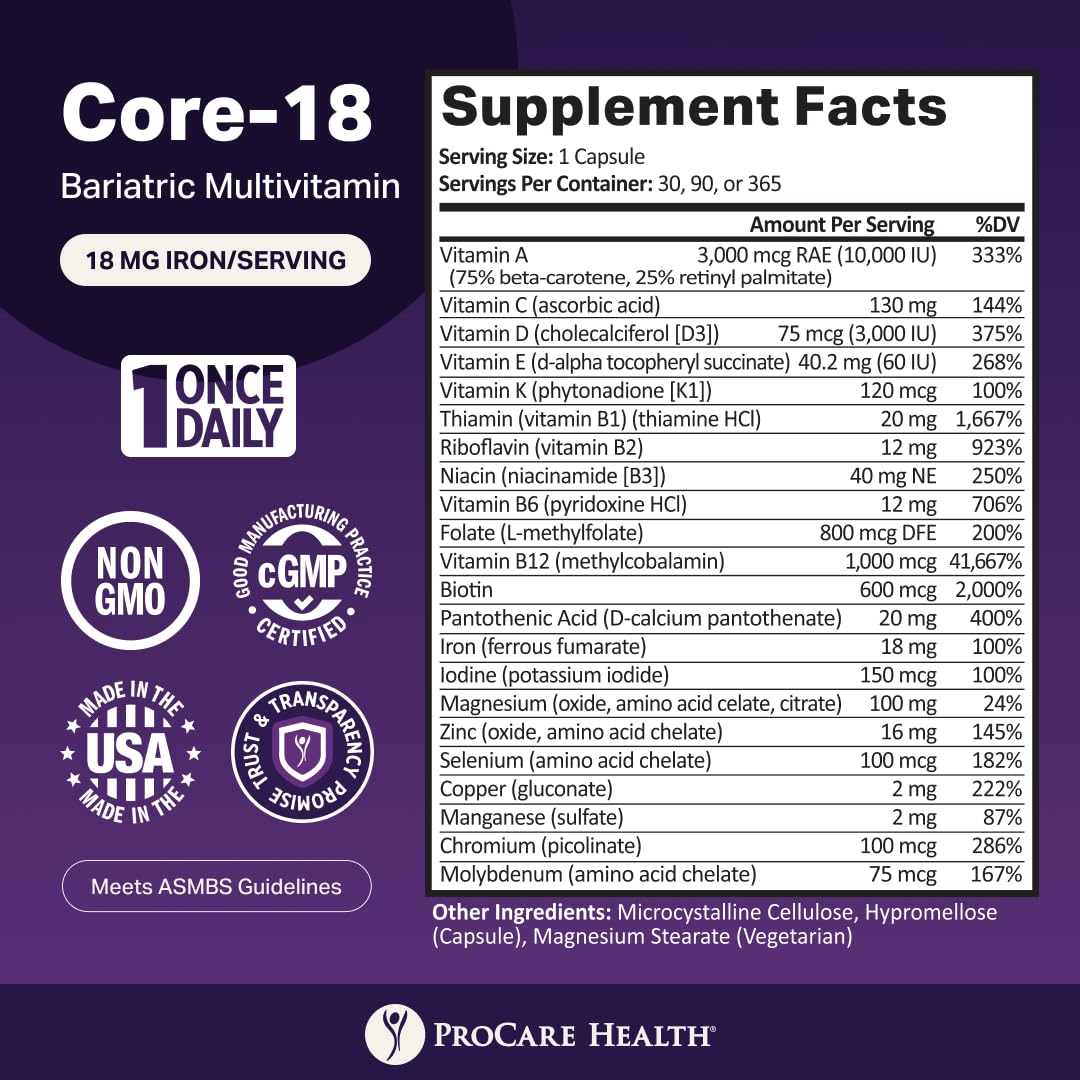 ProCare Health Core-18 Bariatric Multivitamin with Iron - 30 Capsules - image 3