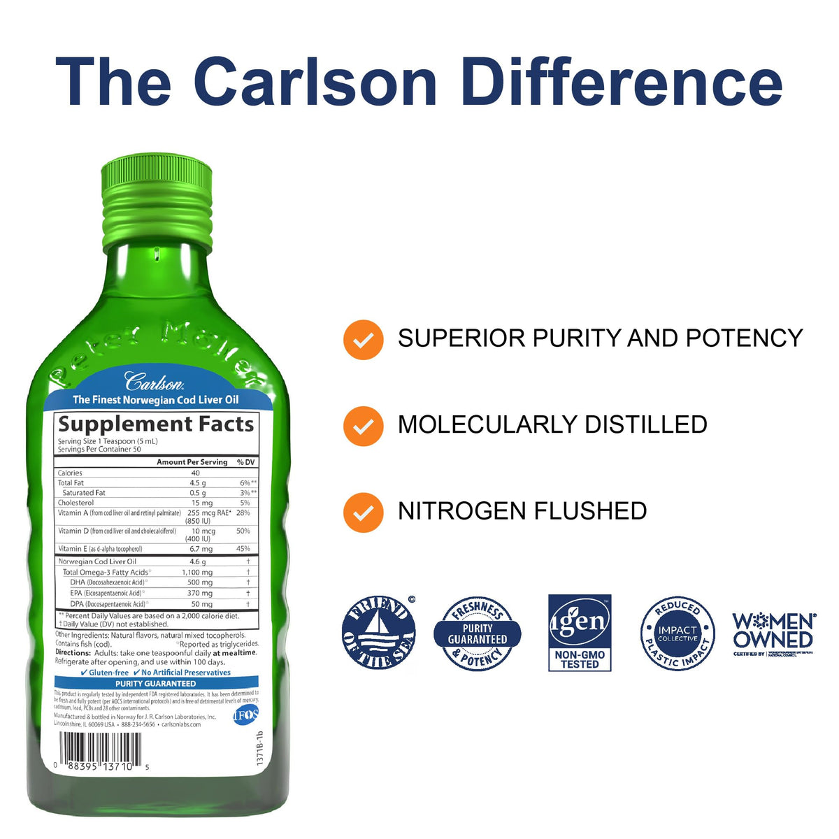 Carlson Cod Liver Oil 1100 mg Omega-3s - 250 mL - image 2