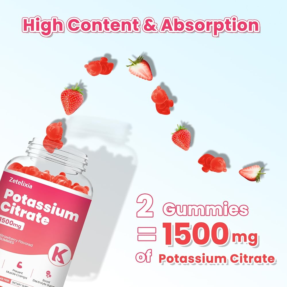 Zetelixia Potassium Magnesium Gummies 1000mg, Strawberry Flavor