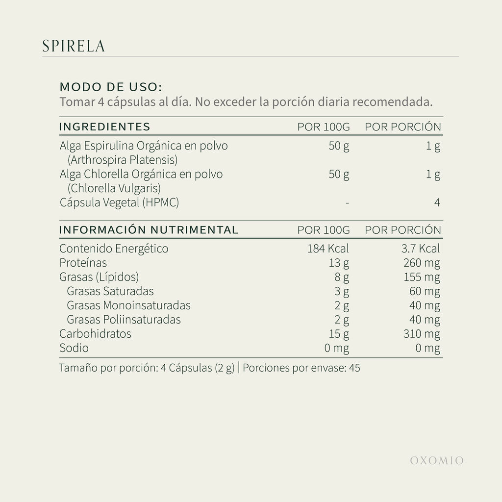 OXOMIO Spirela Spirulina & Chlorella Capsules - 1.06 oz - image 2