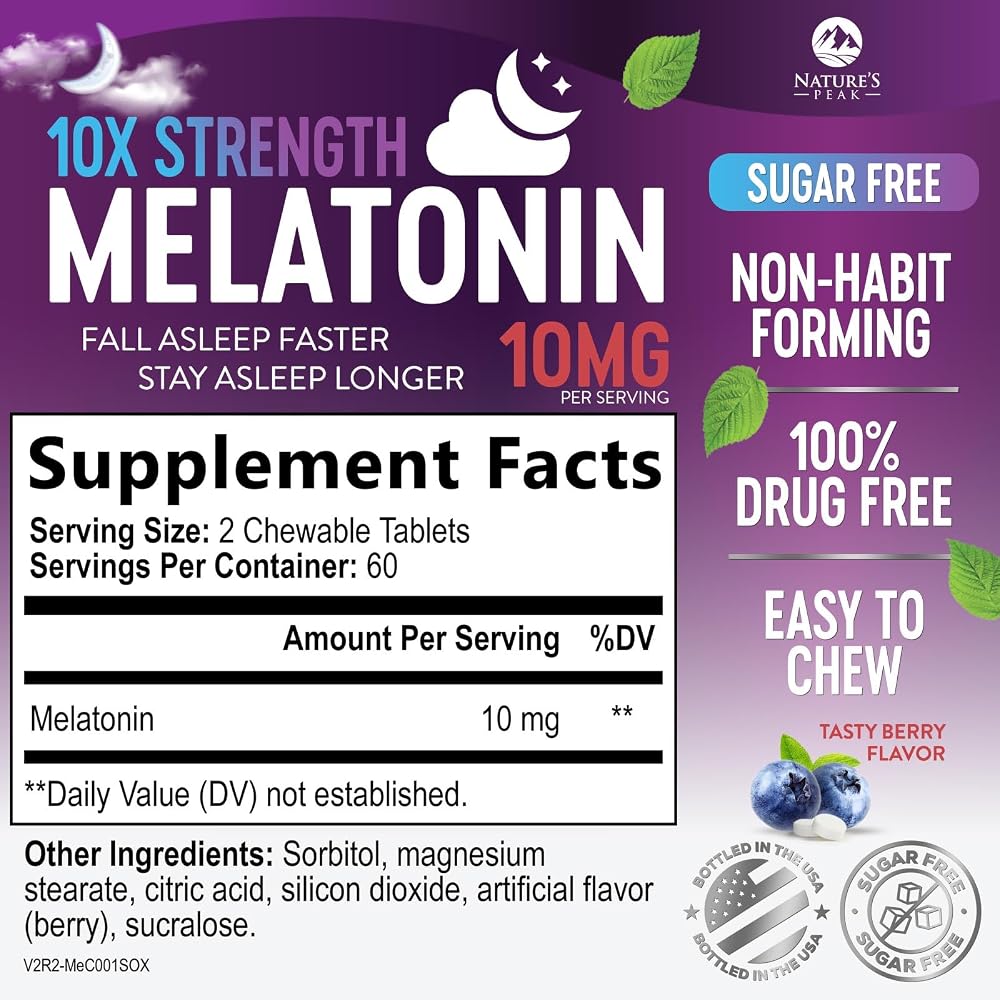 Nature's Peak Melatonin 10mg - Fast Dissolve Sleep Support Melatonin