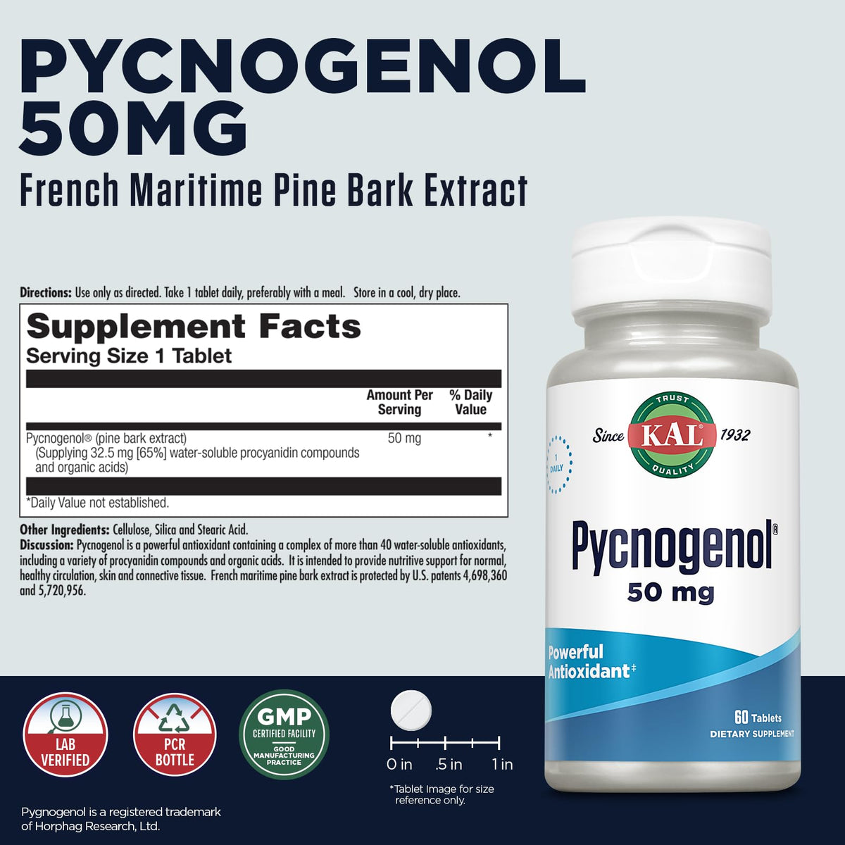 KAL Pycnogenol 50 mg Antioxidant - 60 Tablets - image 2