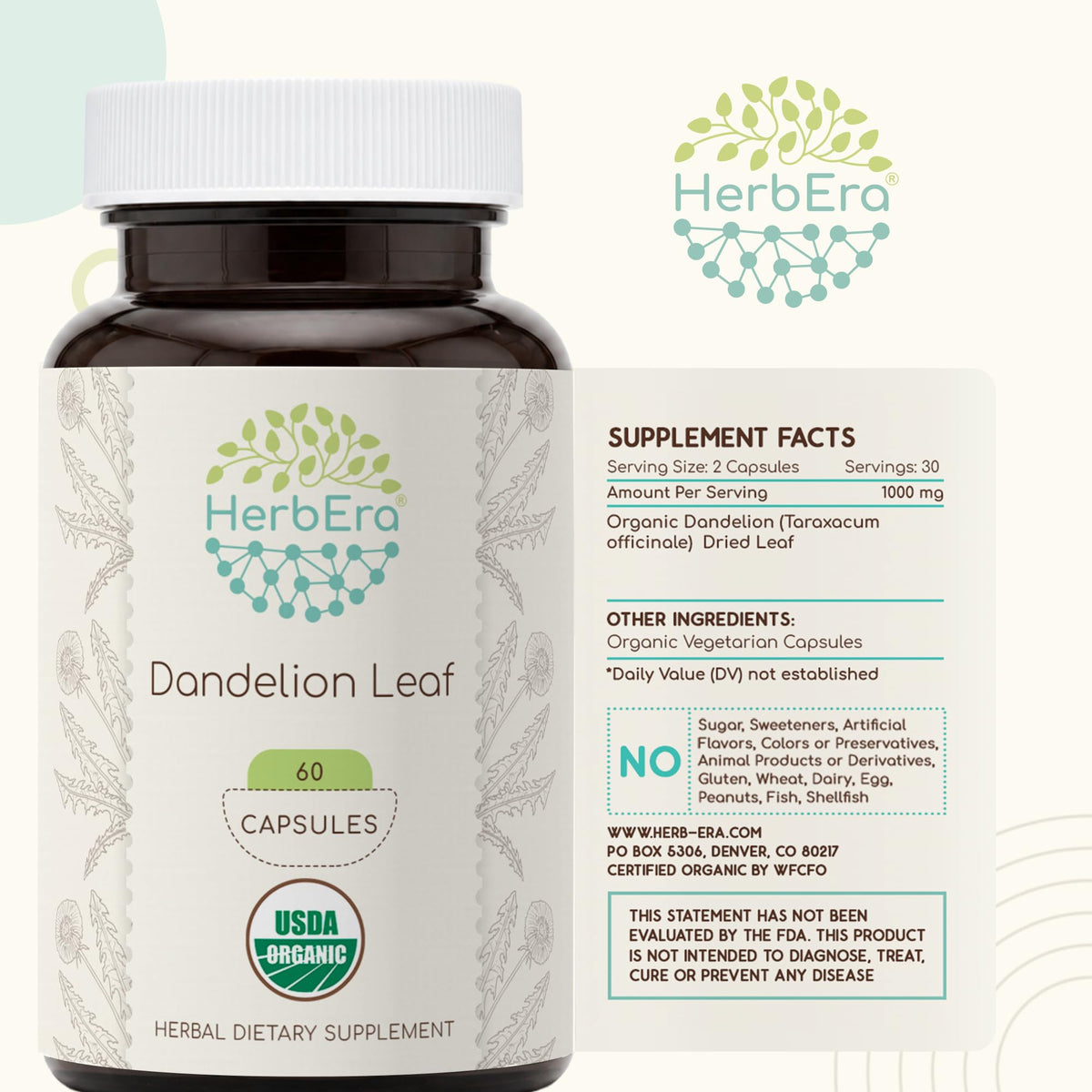 HerbEra USDA Organic Dandelion Leaf Capsules - 60 Capsules - image 5