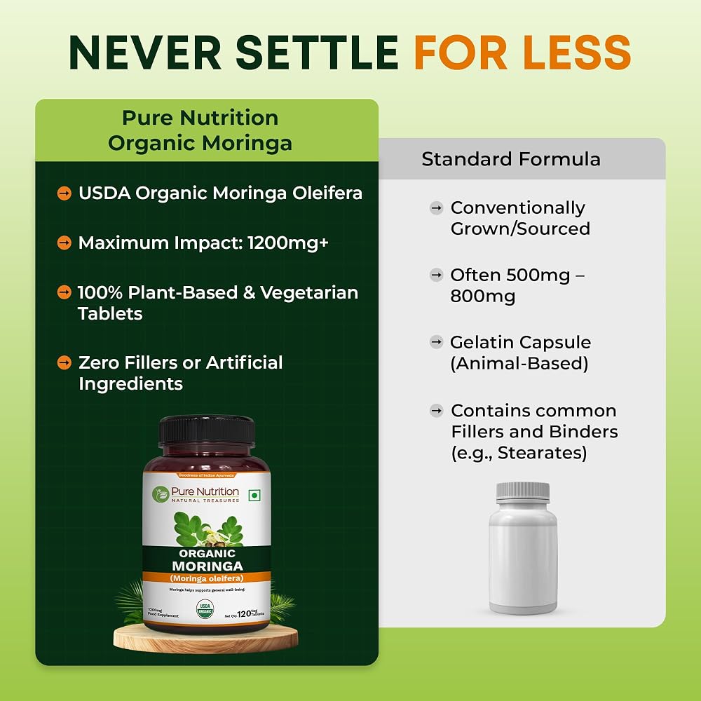 Pure Nutrition Organic Moringa 1200mg - 120 Vegetarian Tablets - image 5