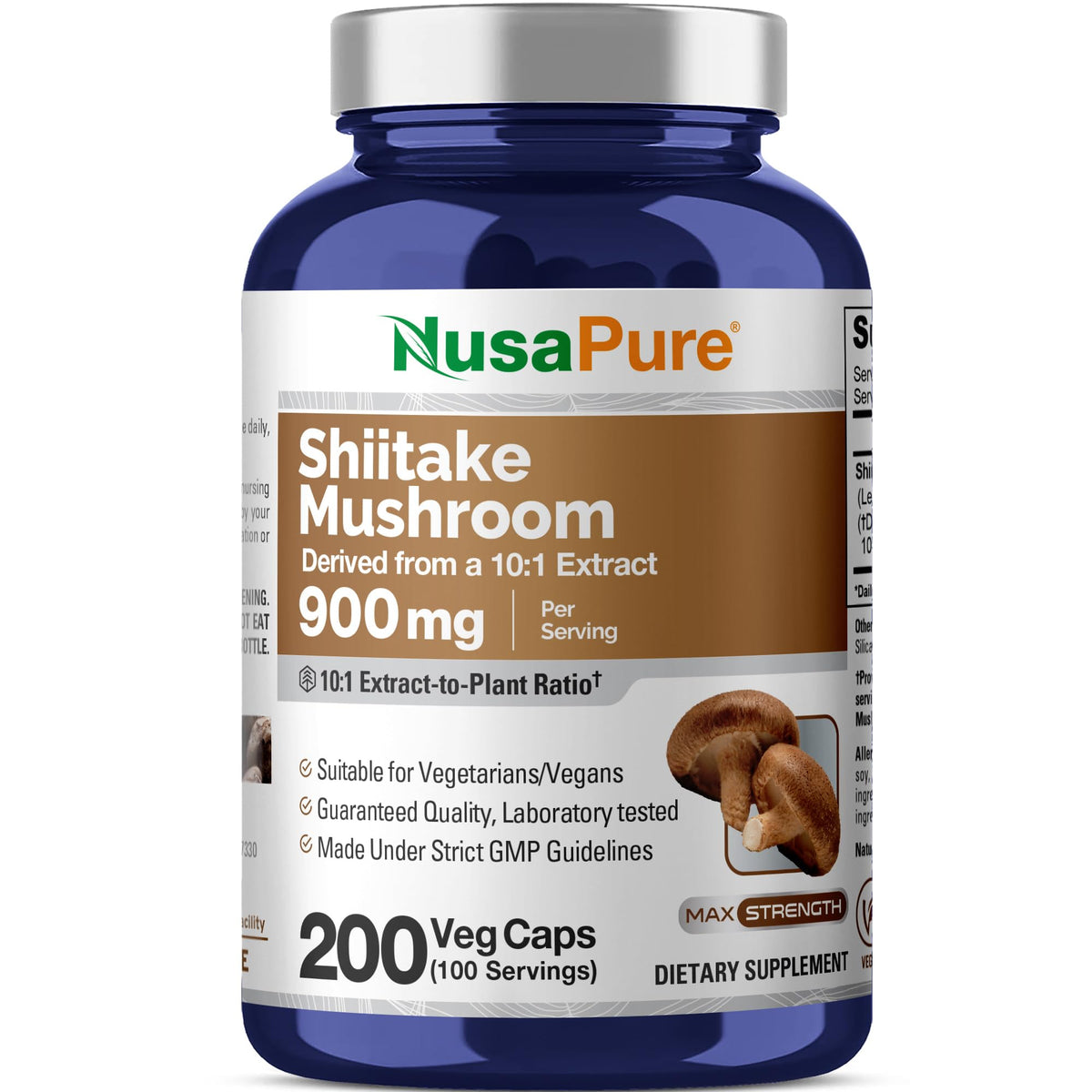 NusaPure Shiitake Mushroom 900mg - 200 Vegetarian Capsules