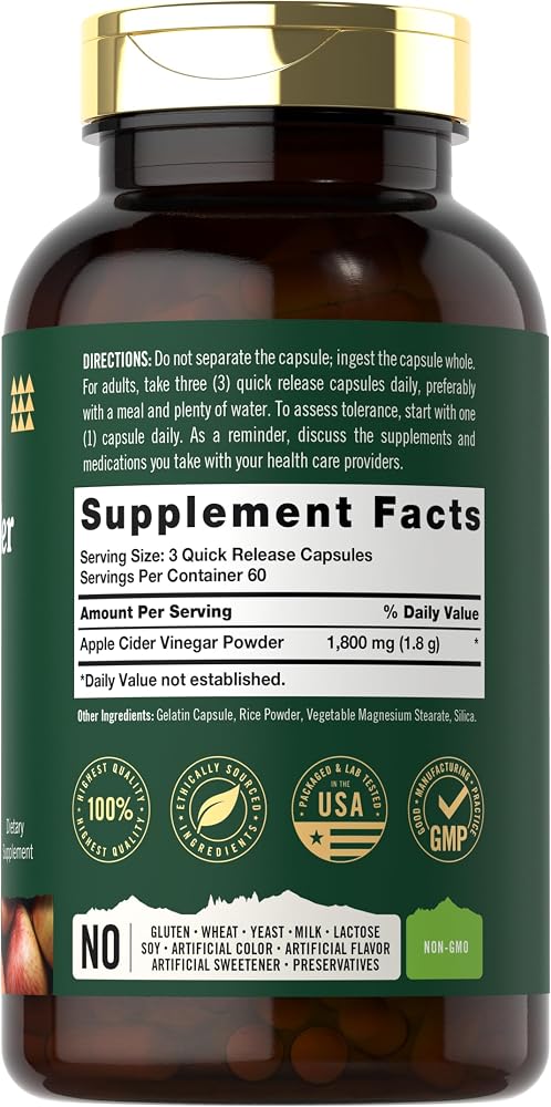 Tahoe Nutritionals Apple Cider Vinegar Capsules 1800 mg - 180 Capsules - image 2