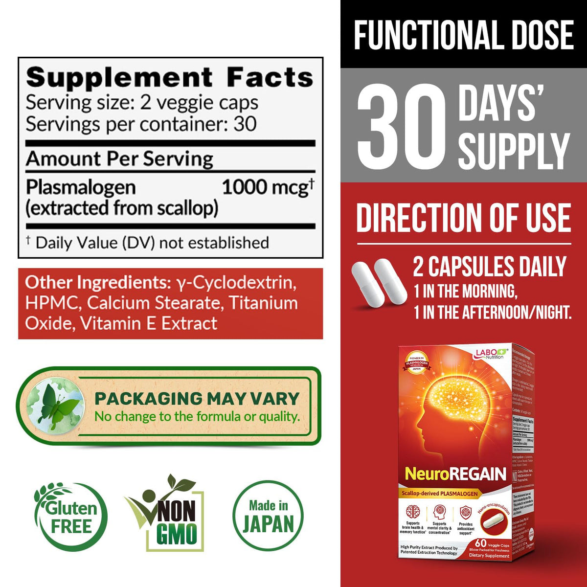 LABO Nutrition NeuroREGAIN Scallop Plasmalogen Brain Support - 60 Capsules - image 2