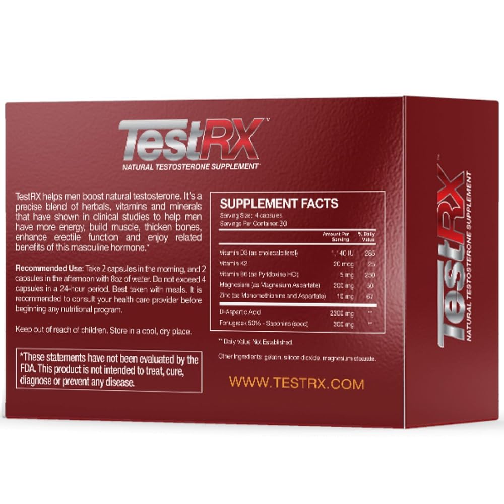 TESTRX Men's Fitness & Wellness Supplement Vitamins B6 & D - 120 Capsules - image 4