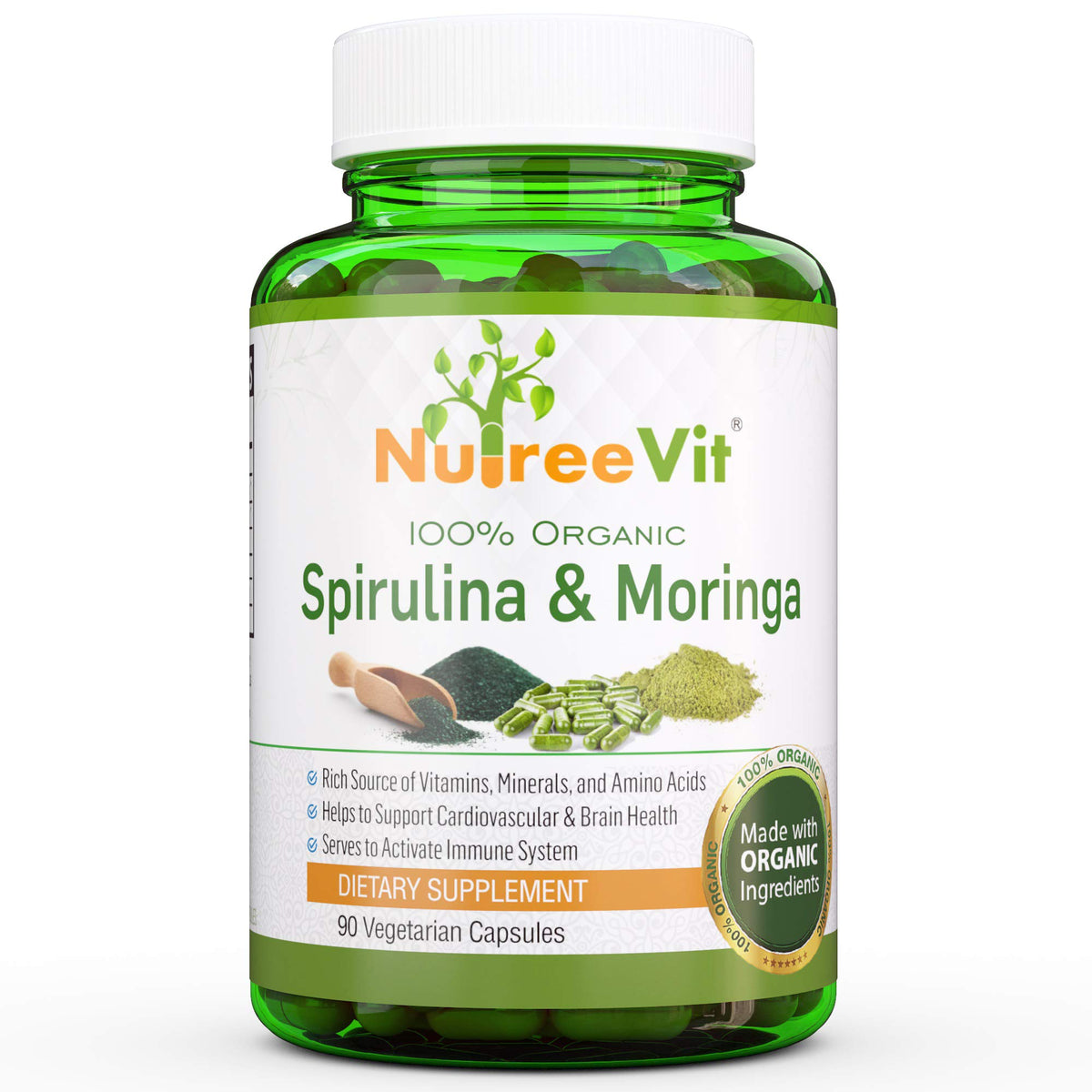 NutreeVit Spirulina & Moringa Superfood Capsules - 240 Capsules