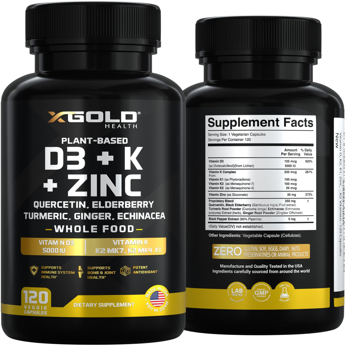 X Gold Health Vitamin D3 K2 K1 Zinc Quercetin Complex - 120 Capsules - image 7