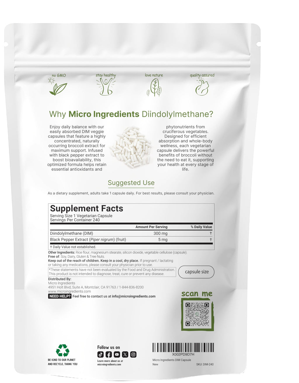 Micro Ingredients DIM 300mg Estrogen Metabolism - 240 Veggie Capsules - image 2