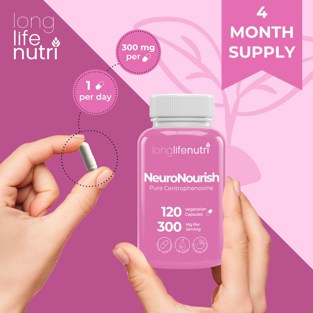 LongLifeNutri NeuroNourish Centrophenoxine 300mg - 120 Vegetarian Capsules - image 5