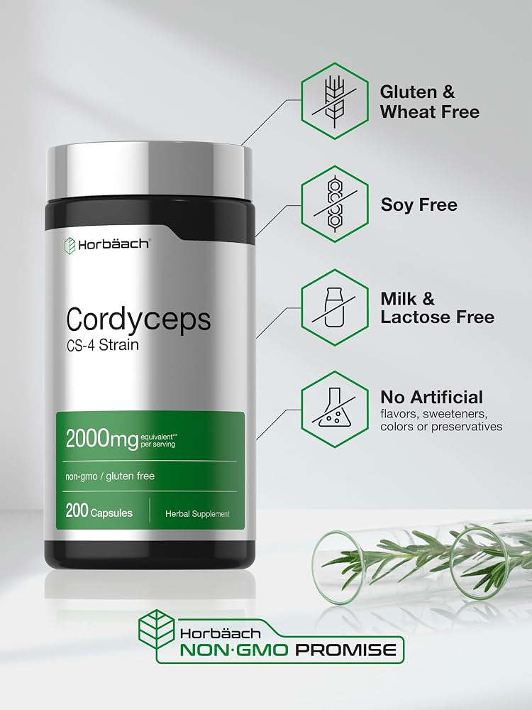 Horbäach Cordyceps Mushroom Capsules CS-4 Strain - 200 Count - image 5
