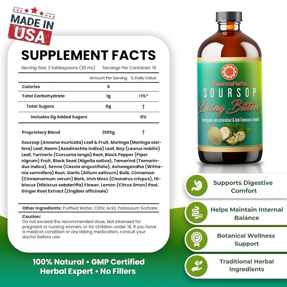 Essence Herbs Soursop Bitters Liquid Digestive Support - 16 fl oz - image 3