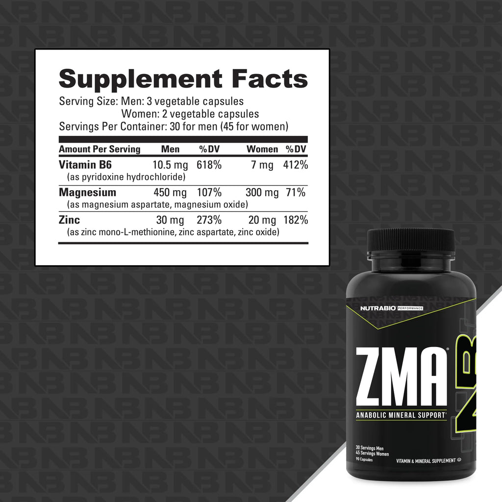 NutraBio ZMA Zinc Magnesium Vitamin B6 for Sleep & Recovery - 90 Capsules - image 2