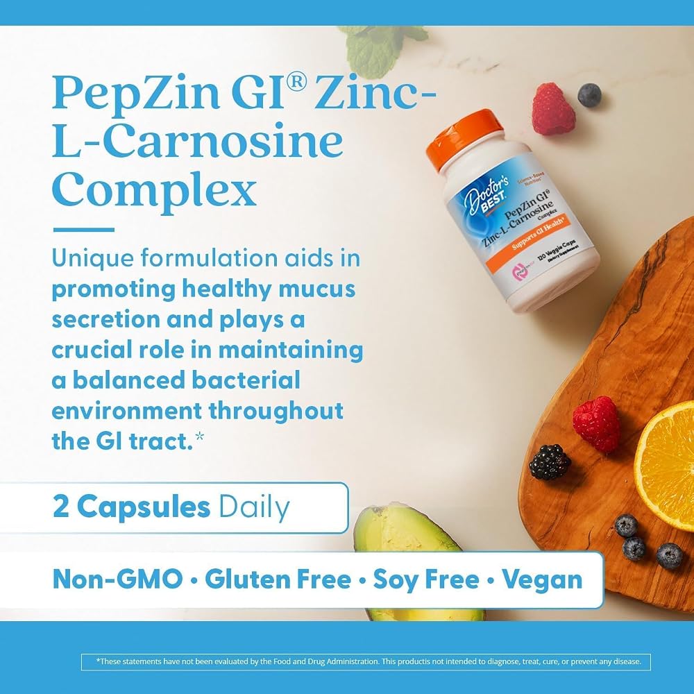 Doctor's BEST PepZin GI Zinc-L-Carnosine Complex - 120 Veg Capsules - image 5