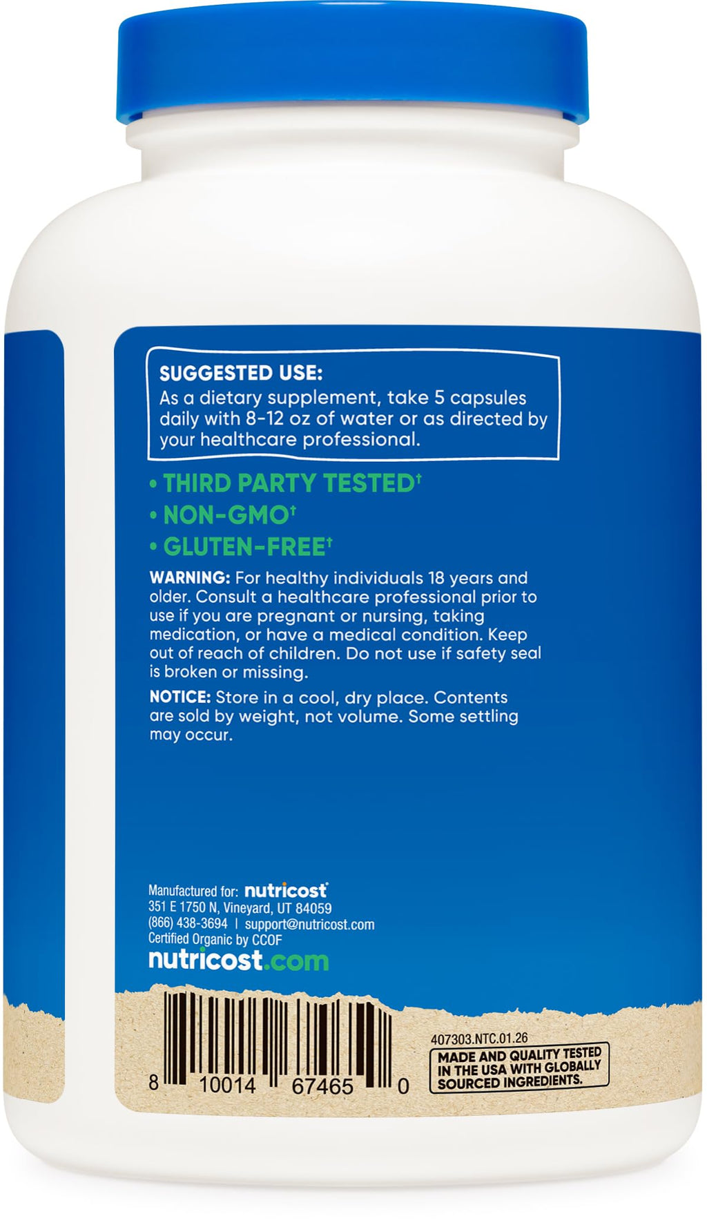 Nutricost Fiber Capsules - CCOF Certified Supplement