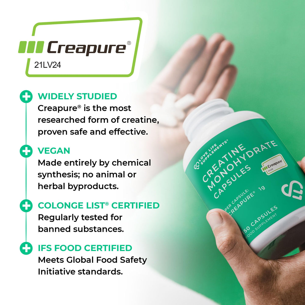 Love Life Supplements Creapure Creatine Monohydrate - 150 Capsules - image 5