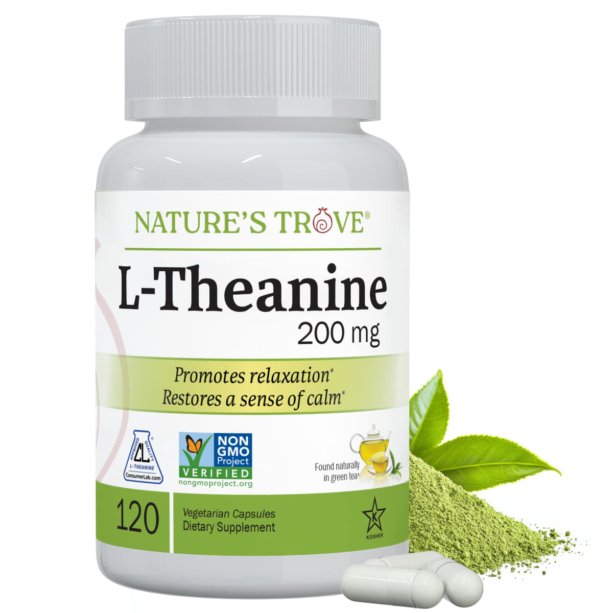 L-Theanine 200mg by Nature's Trove - Vegetarian Capsules