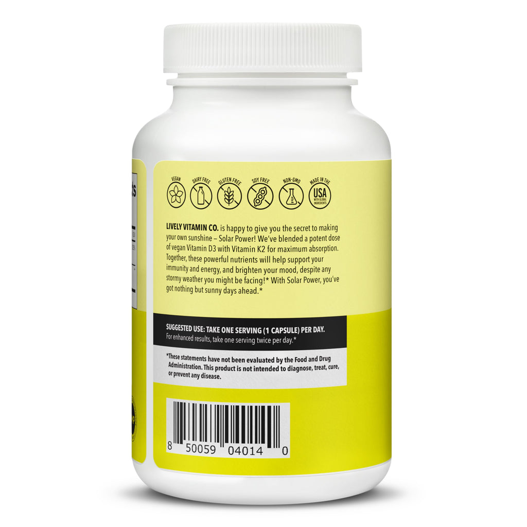 LIVELY VITAMIN CO. Solar Power Vitamin D3 - Patented Vitamin K - MK7