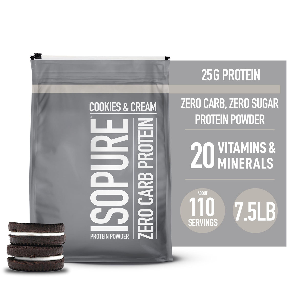 Isopure Zero Carb Whey Protein Isolate Cookies & Cream - 7.5 lbs - image 2