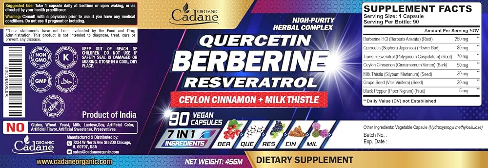 Organic Cadane Berberine 7-in-1 Supplement - 90 Capsules - image 7