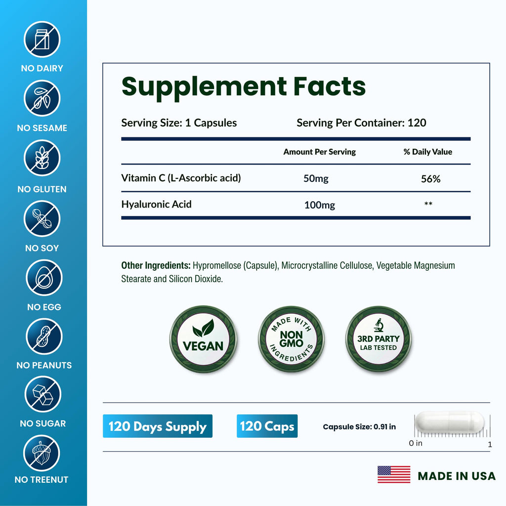 ForestLeaf Hyaluronic Acid 100mg with Vitamin C - 120 Capsules - image 5