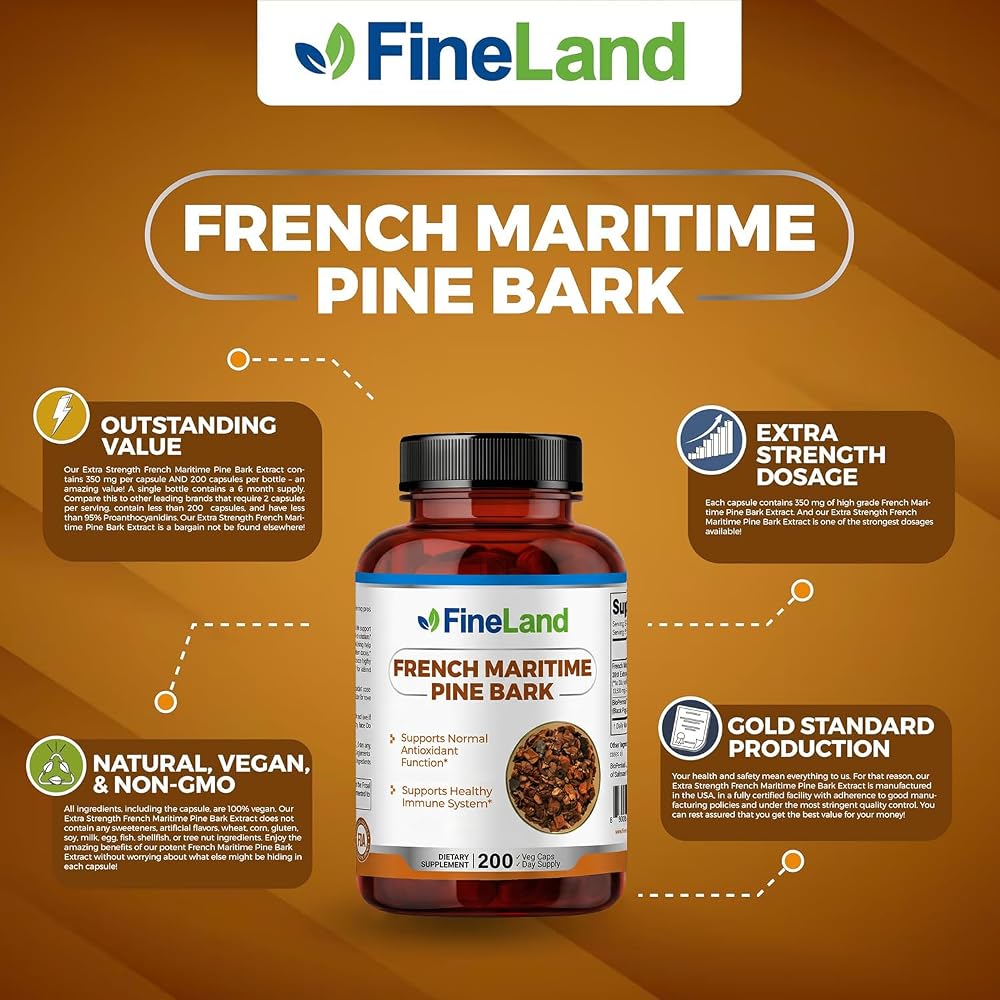 FineLand French Maritime Pine Bark Extract 450 mg - 200 Vegetarian Capsules - image 4